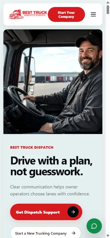 Best Truck Dispatch mobile homepage screenshot