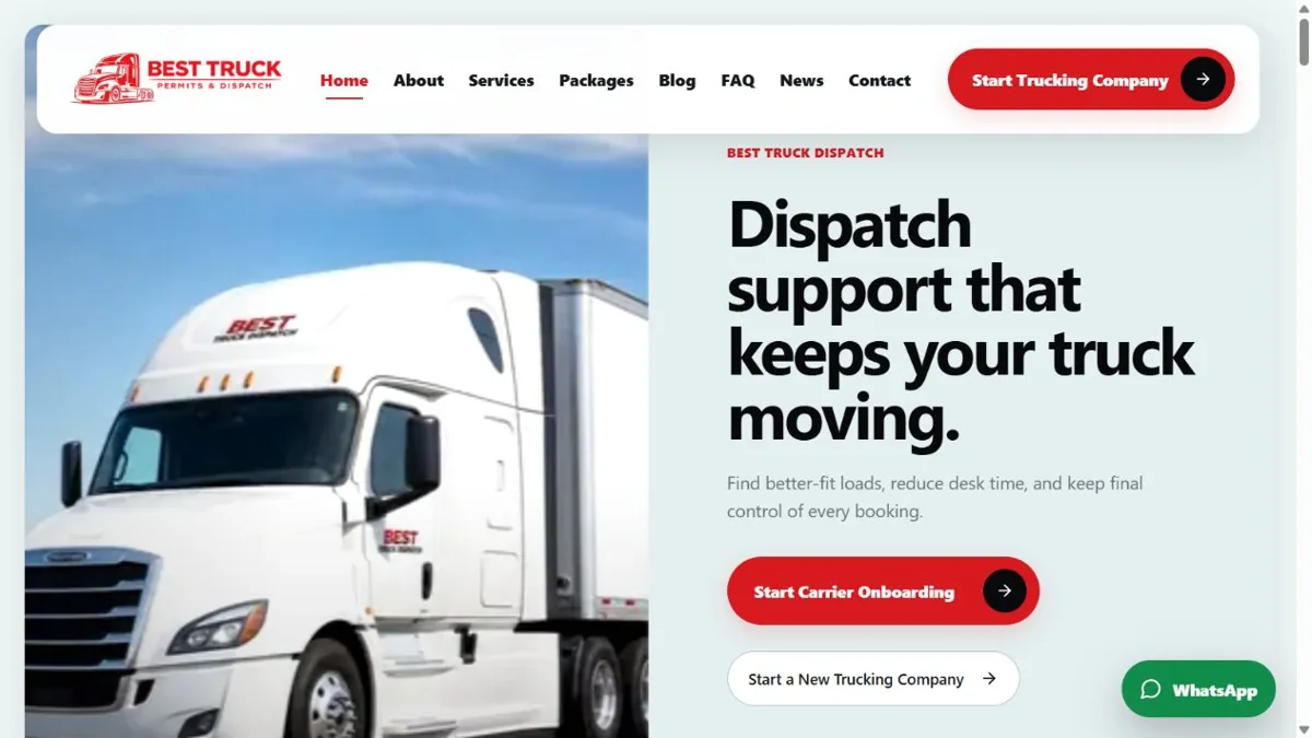Best Truck Dispatch desktop homepage screenshot